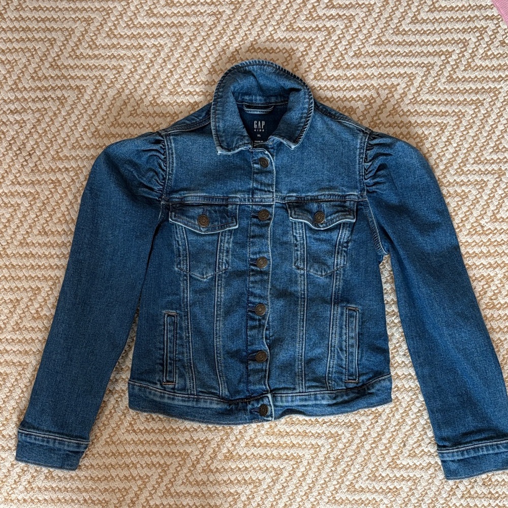 GAP kids Dark Blue Denim Jacket with Puff Shoulder Detail